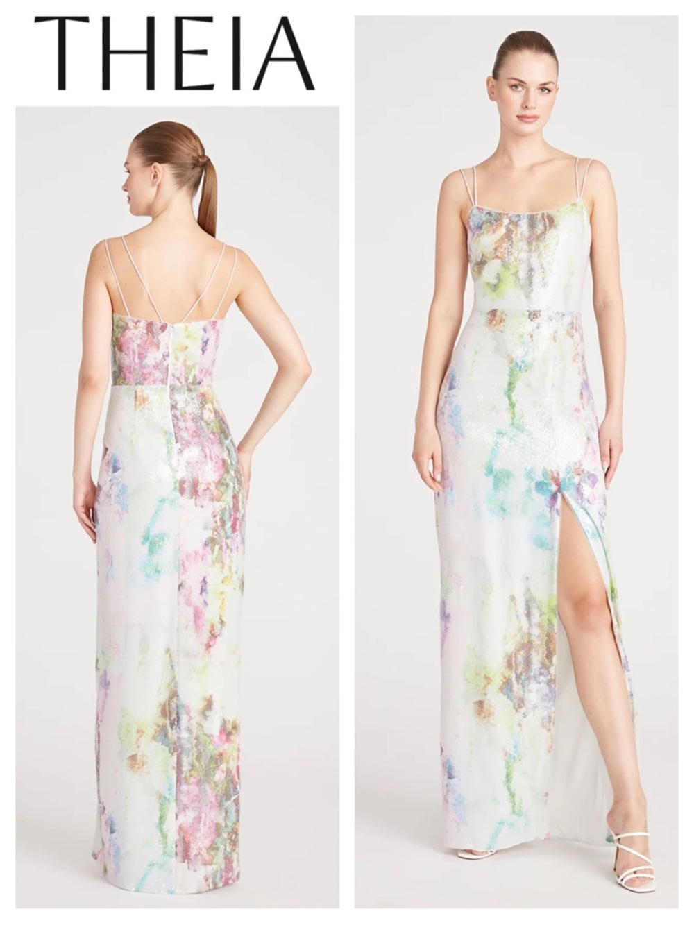 THEIA Evie Printed Sequin Gown